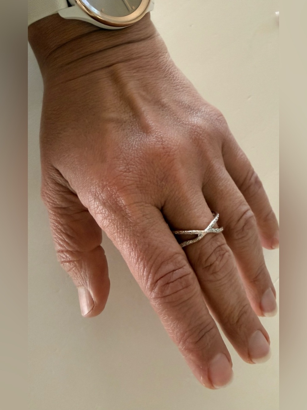 Monica Vinader Riva Wave Cross Ring - 18K Rose Gold Vermeil & Diamond Sz 9 - Picture 5 of 7